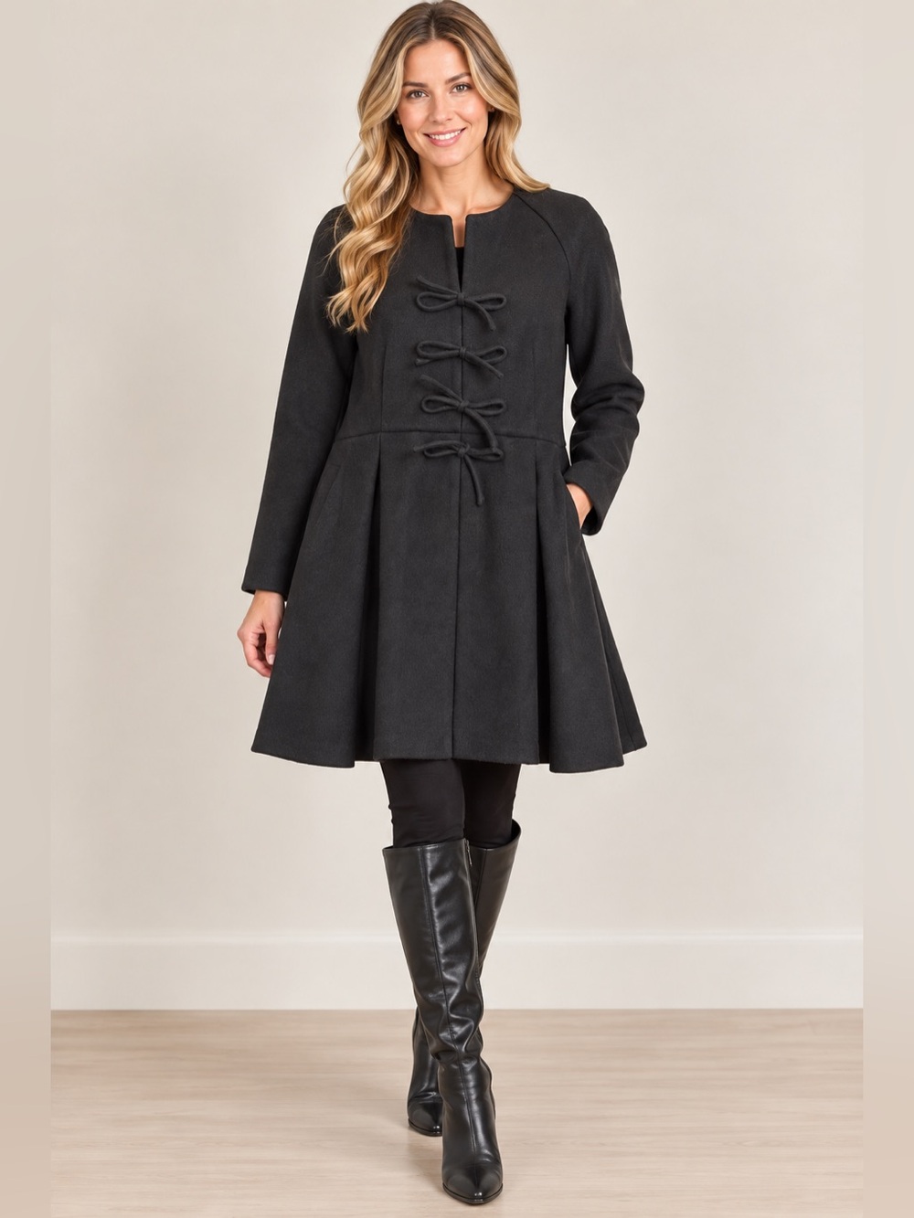 Tuckernuck Black Blair Bow Coat Dress – Size Small